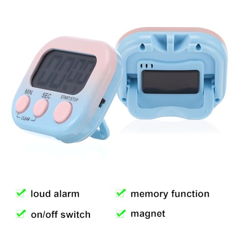 12 Pcs Digital Kitchen Magnetic Timer Bulk Classroom Count up Countdown Egg Timer Cute Desk Stopwatch for Back to School Teacher Kids Cooking Office (Gradient Style / Pink and Blue)
