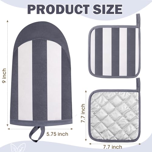 4 Pcs Stripe Oven Mitts and Pot Holders Set (Gray)