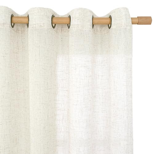 Cream Linen Semi Sheer Curtains 63 Inch Length 2 Panels (34"W x 63"L (Pack of 2) / Cream)