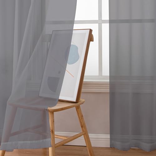 120 Inch Long Sheer Curtains for Bedroom (Charcoal Grey / 42"W x 120"L (Pack of 2))