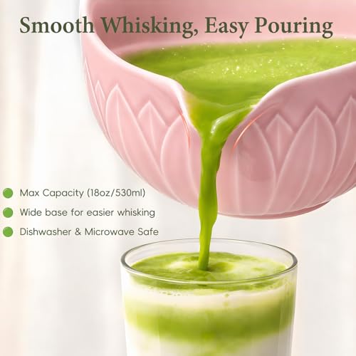 Matcha Whisk Set with Ceramic Bowl & Bamboo Chasen (Leaf Pink)