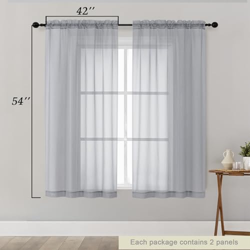 Sheer Light Grey Curtains for Bedroom Living Room 54 Inch Length 2 Panels Set (Light Grey / 42"W x 54"L (Pack of 2))