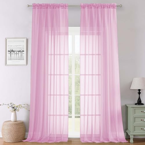 Light Pink Sheer Curtains 120 Inches Long 2 Pcs (Light Pink / 59"W x 120"L (Pack of 2))