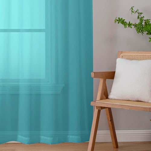 Turquoise Sheer Curtains for Bedroom Living Room 45 Inch Length 2 Panels (Turquoise / 42"W x 45"L (Pack of 2))