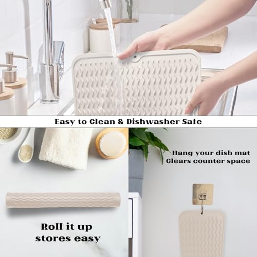 Silicone Dish Drying Mat for Kitchen Counter (Cassava White / 16" x 12")