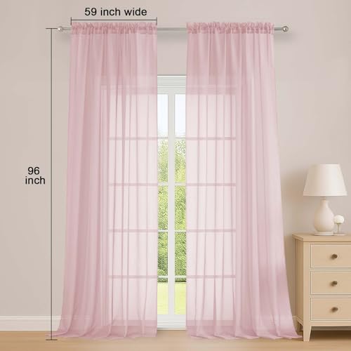 Blush Sheer Curtains 96 Inch Long 2 Panels for Living Room 59" Wide (Blush / 59"W x 96"L (Pack of 2))