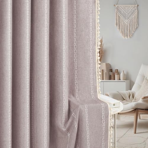 Purple 100% Boho Blackout Curtains 84 Inch 2 Panels with Tassels (Taro Purple / 52"W x 84"L (Pack of 2))