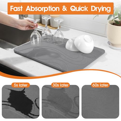 Large Stone Drying Mat for Kitchen Counter (Dark Gray / 24" x 16")