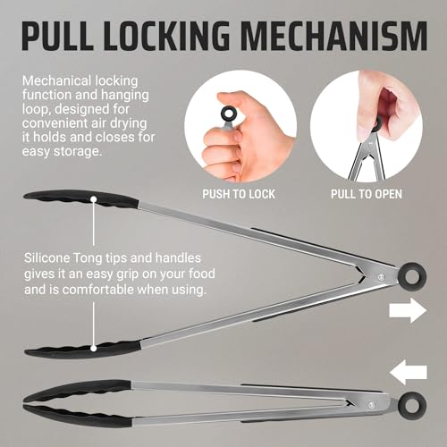 Kitchen Tongs for Cooking Grilling Set of 4 (Black)