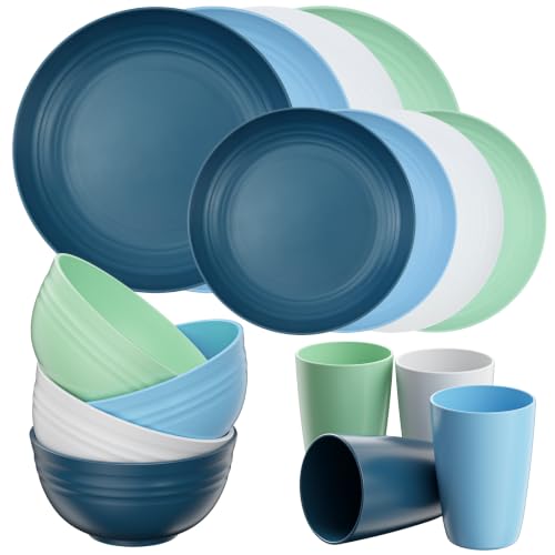 16 Piece Plates and Bowl Set for 4 (Blue / Service For 4)