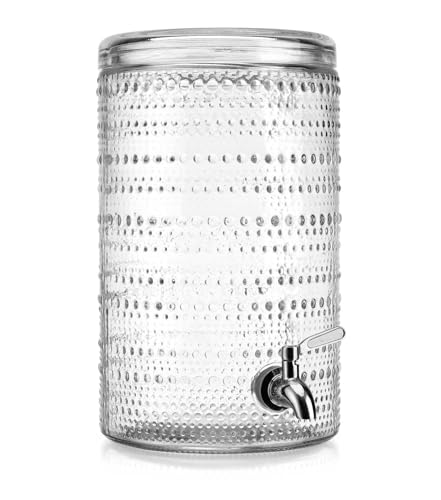 Glavers 2 Gallon Beverage Dispenser Clear Glass Hobnail Beaded Jug