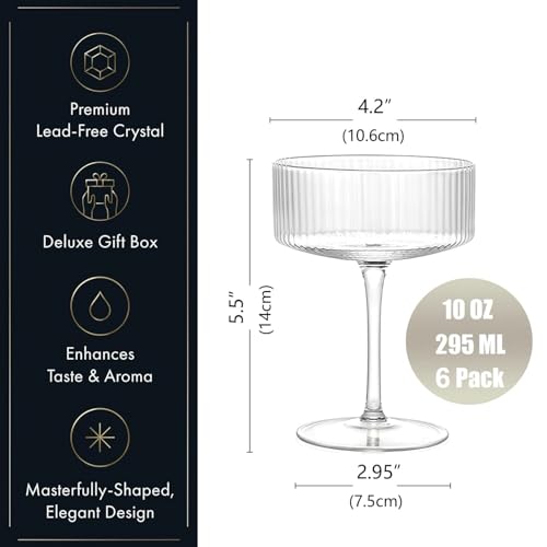6 Pcs Ribbed Coupe Glasses (6 pcs)