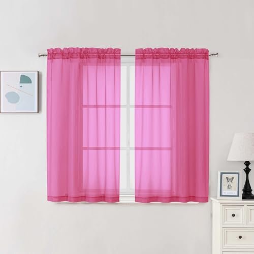 Hot Pink Sheer Curtains 45 Inch Long 2 Panels (Hot Pink / 42"W x 45"L (Pack of 2))