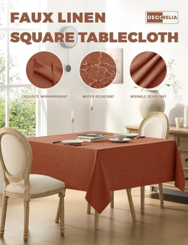Faux Linen Square Tablecloth for Dining Room (Burnt Orange / 52" x 52" (Square))