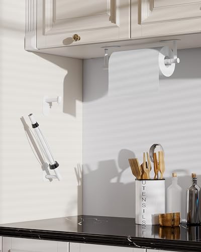 Paper Towel Holder Under Cabinet One Hand Operable (White)