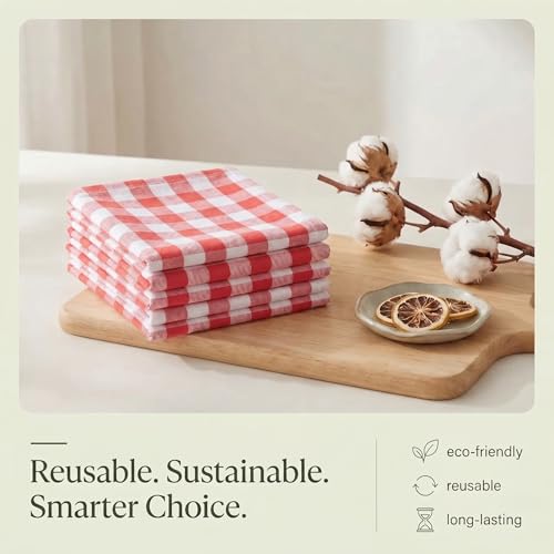 Kitchen Towels Cotton Dish Towels 20”x30” (20" x 30" (Set of 6) / 019 Red/White - Check)