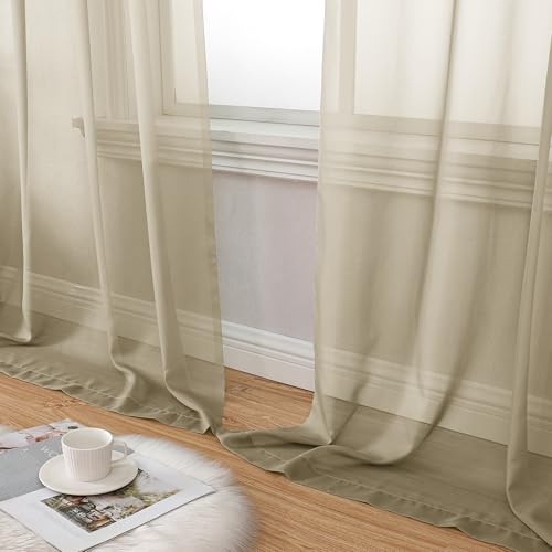 Taupe Sheer Curtains 90 Inches Long 2 Panels Set (42"W x 90"L (Pack of 2) / Taupe)