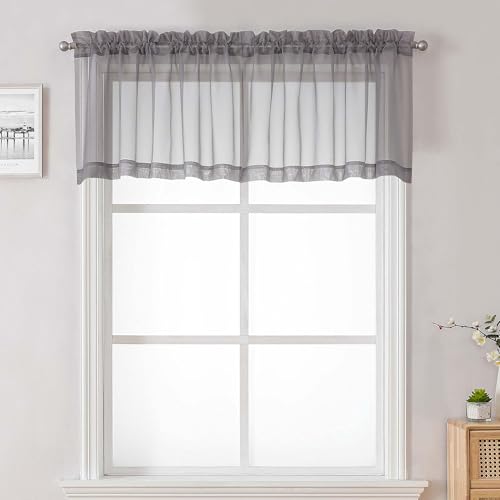 Charcoal Grey Sheer Valances for Windows 18 Inch Length 2 Pcs (Charcoal Grey / 42"W x 18"L (Pack of 2))