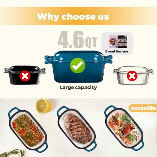 4.6 Quart Dutch Oven for Sourdough Bread Baking (Teal)