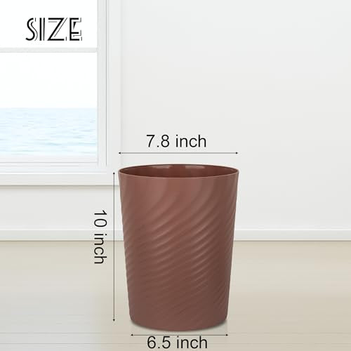 Plastic Small Bathroom Trash Can Wastebasket Garbage Can (Brown / 1.8 Gallon/1 Pack)
