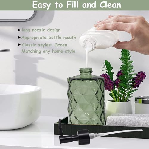 Green Glass Soap Dispenser with Black Plastic Pump (Light Green)