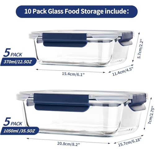 Glass Food Storage Containers with Lids Airtight (Blue)