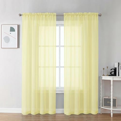 Sheer Curtains 72 Inch Length 2 Panels (Light Yellow / 42"W x 72"L (Pack of 2))