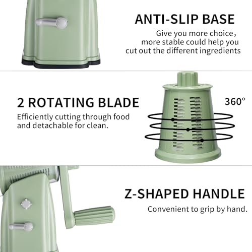 Upgrade Rotary Cheese Grater Shredder with Handle (Green)