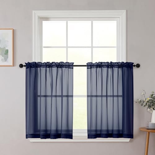 Navy Blue Kitchen Curtains 30 Inch Length Tier 2 PCS (Navy Blue / 42"W x 30"L (Pack of 2))