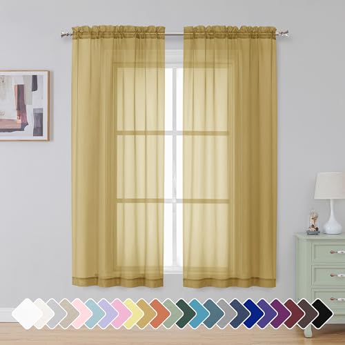 Gold Sheer Curtains 63 Inch Length 2 Panels (Gold / 42"W x 63"L (Pack of 2))