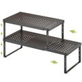 Expandable Cabinet Organizer Shelf With Adjustable Height (Black-2 Pack / 10.23"D*15.35-26.77"W x 7.5"H)
