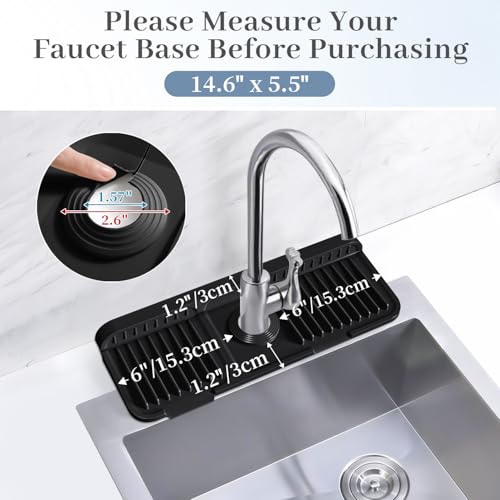 14.6 Inch Faucet Mat for Kitchen Sink Splash Guard (Black / 14.6" x 5.5")