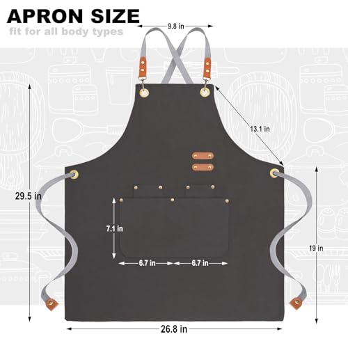 chef apron bib tool apron for man woman cross back straps with 4 pockets for kitchen cooking gardening baking working (Black)