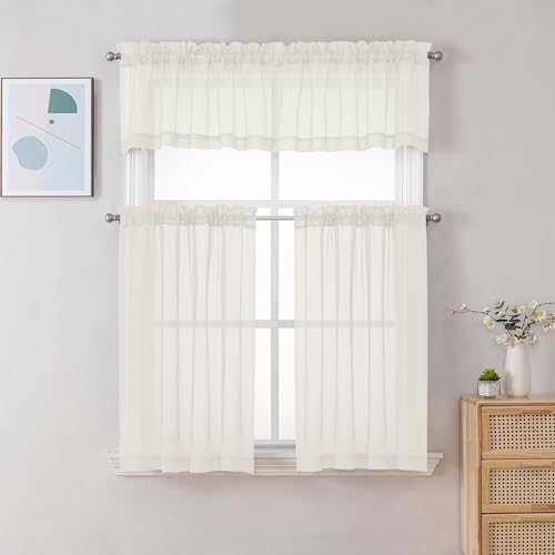 Ivory Sheer Valance for Windows (Ivory / 42"W x 12"L (Pack of 2))