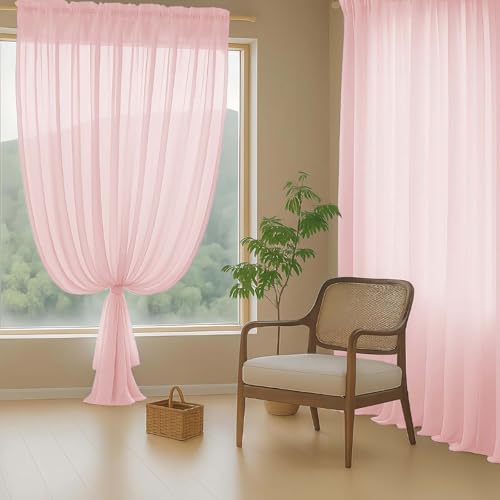 Extra Wide Blush Pink Sheer Curtains for Windows 108 inches Long (59"W x 108"L (Pack of 2) / Blush Pink)