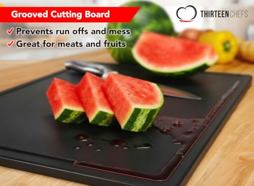 18x12 Black Cutting Board with Groove (18"L x 12"W / Black)