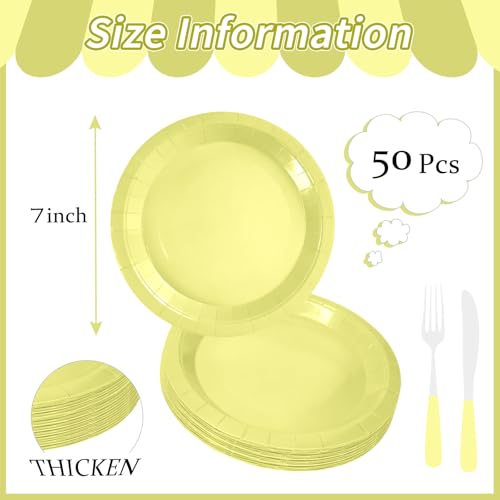 50 Pcs Light Yellow Paper Plates 7 Inch Yellow Dessert Plates Disposable Dinner Plates for Baby Shower Bridal Shower Birthday Party Supplies Disposable Paper Plate (light yellow dinner plates / 50 Pcs)