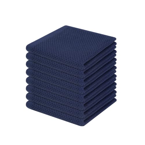 100% Cotton Waffle Weave Kitchen Dish Cloths 8 (Dark Navy / 12 X 12 - 8 Pack)