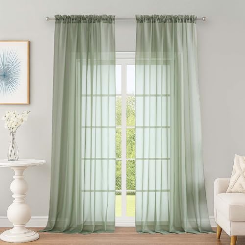 Sage Green Sheer Curtains 96 Inch 2 Panels for Living Room 59" Wide (Sage Green / 59"W x 96"L (Pack of 2))
