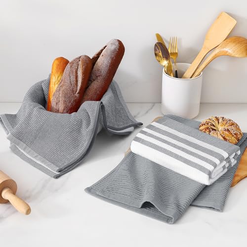 Cotton 380 GSM Premium Kitchen Towels (Grey / 18" X 28" - 6 Pack)