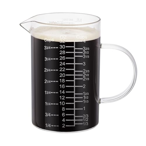 Ackers Etched Graduated Glass Measuring Cup (1000 ML (32 Oz, 4 Cup) - Etched Graduated)