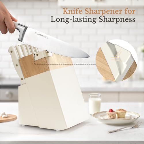 Knife Set Astercook Kitchen Knife Set with Block 14 (Cream White)
