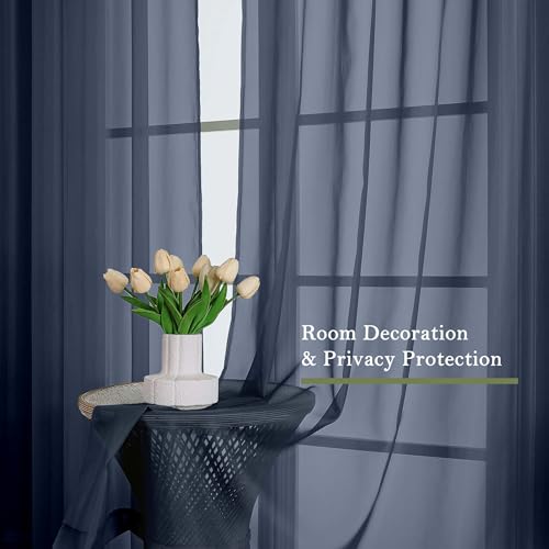 Navy Blue Sheer Curtains for Living Room Decor 84 Inches Long 2 Pcs (Navy Blue / 59"W x 84"L (Pack of 2))