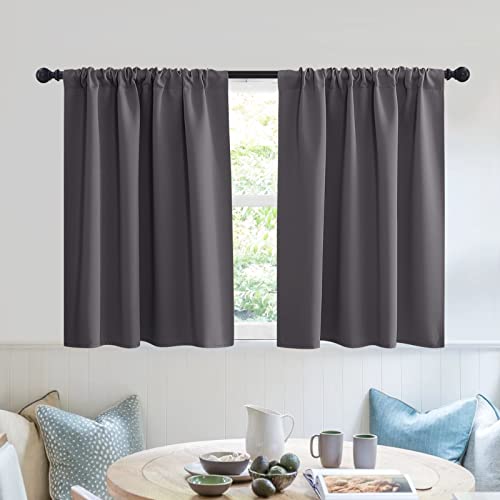 Short Blackout Privacy Curtains 30 inch Long for Bathroom Window (Grey / 42"W x 30"L (Pack of 2))