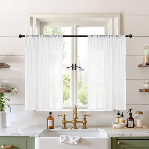 White Linen Cafe Curtains 36 Inch Length (White / 24"W x 36"L (Pack of 2))