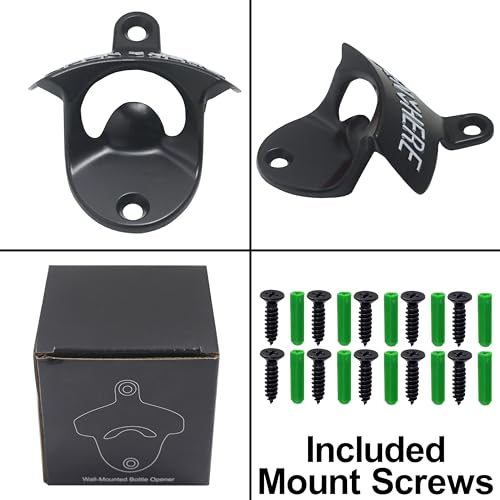 Black Wall Mounted Beer Bottle Cap Opener Stainless with Screws (Black/White)