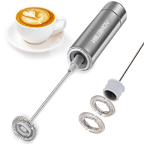 Milk Frother Handheld Battery Operated Frother for Coffee (Body silver+patent whisk)