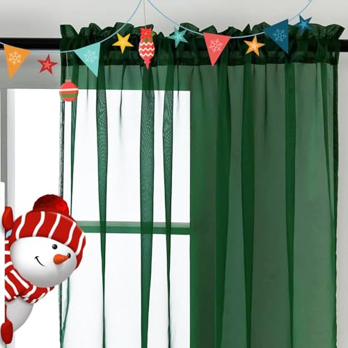 Foliage Green Sheer Curtains 4 Panels Rod Pocket Semi (Foliage Green / 52"W x 90"L (Pack of 4))