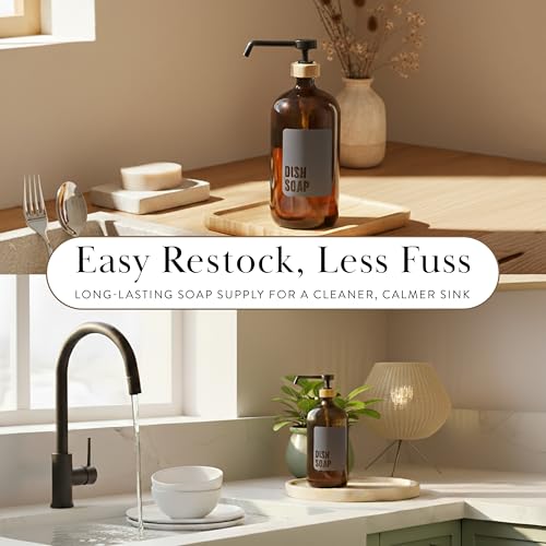 Amber Glass Dish Soap Dispenser for Kitchen Sink 1 Liter (Amber - Dish Soap 1 Ltr)