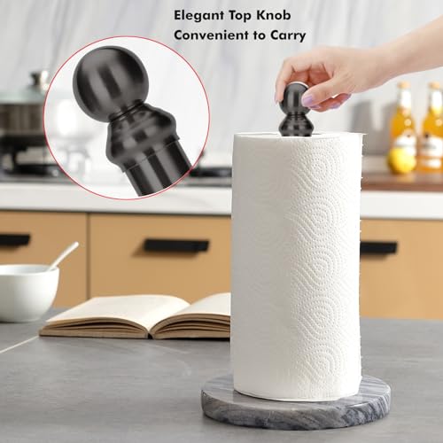 Black Paper Towel Holder Countertop with Heavy Marble Base (Black)